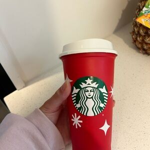 Starbucks Festive Red Tumbler with White Accents